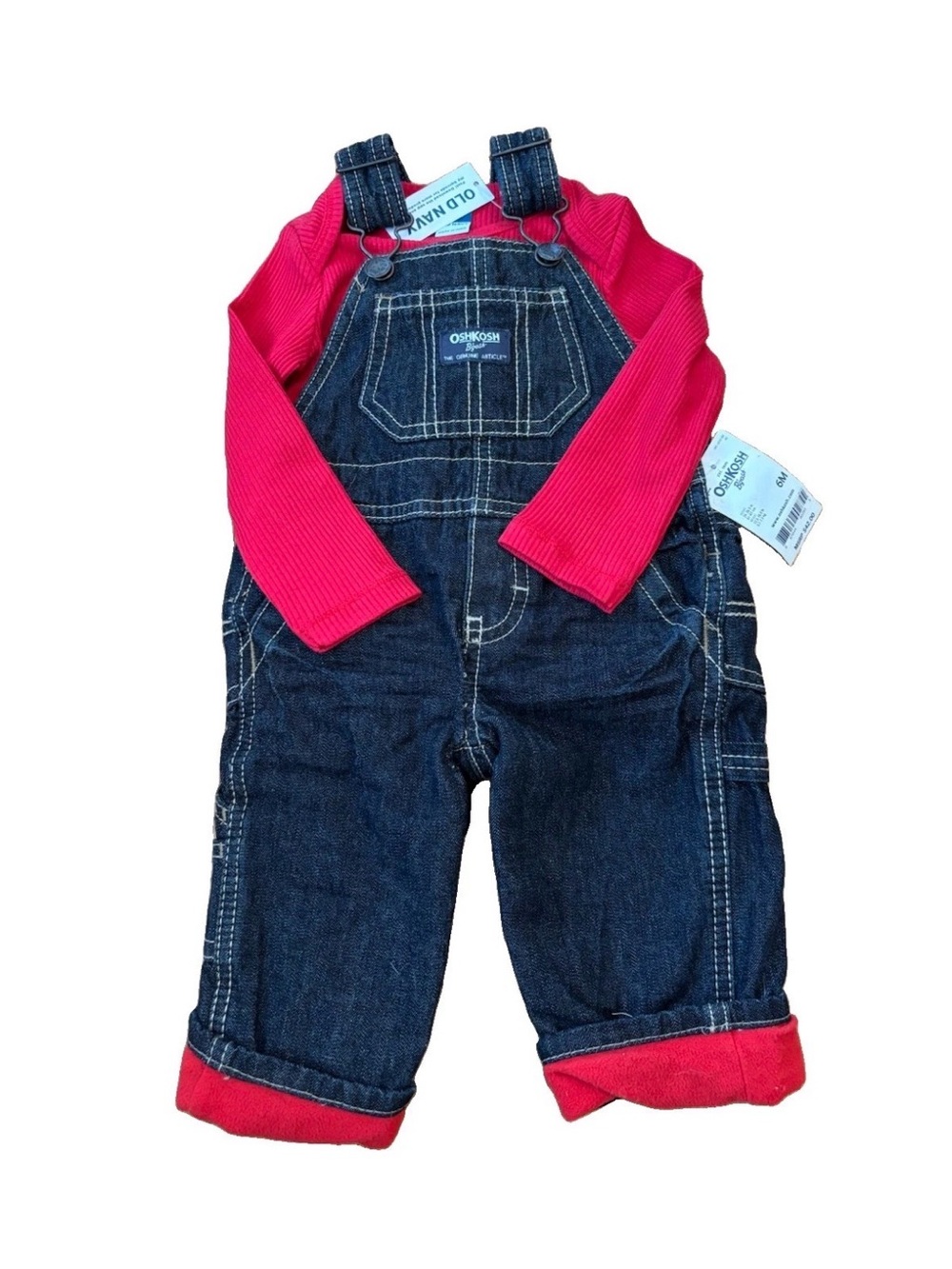 OshKosh Baby Boys Fleece Lined Overalls & Old Navy Bodysuit 6/12 M